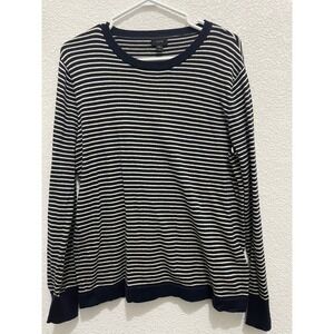 J. Crew Striped Cotton Knit Top Long Sleeve Navy‎ Blue White Crewneck